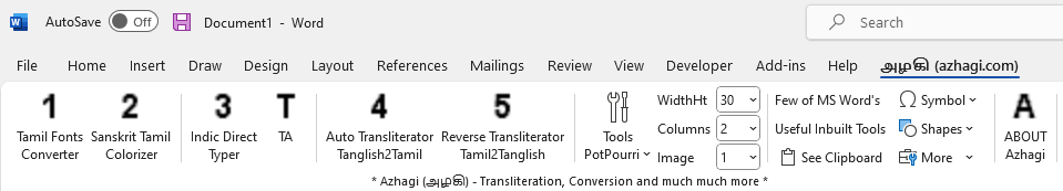 Azhagi's Addins for MS Word - Pictorial Overview