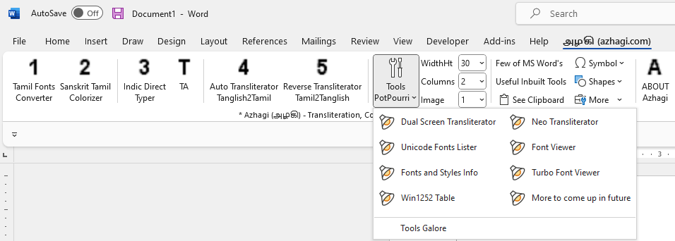 Azhagi's Addins for MS Word - Pictorial Overview