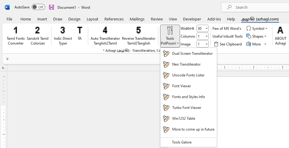 Azhagi's Addins for MS Word - Pictorial Overview