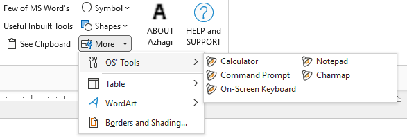 Azhagi's Addins for MS Word - Pictorial Overview