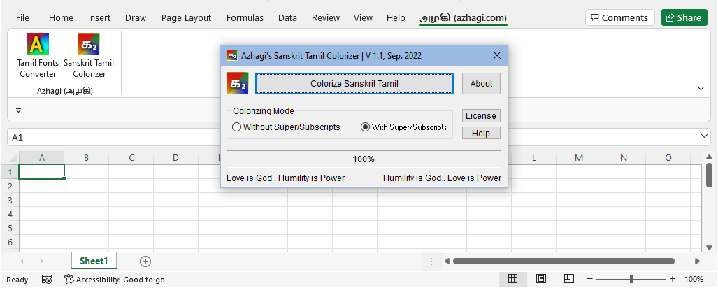 Azhagi's Addins for MS Excel - Tamil Fonts Converter
