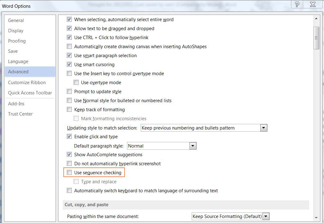 How to solve the 'Automatic Pulli' problem in MS-Word (while typing in Unicode Tamil) caused by 'Sequence Checking' option of MS-Word? How to solve the 'Automatic Pulli' problem in MS-Word (while typing in Unicode Tamil) caused by 'Sequence Checking' option of MS-Word?